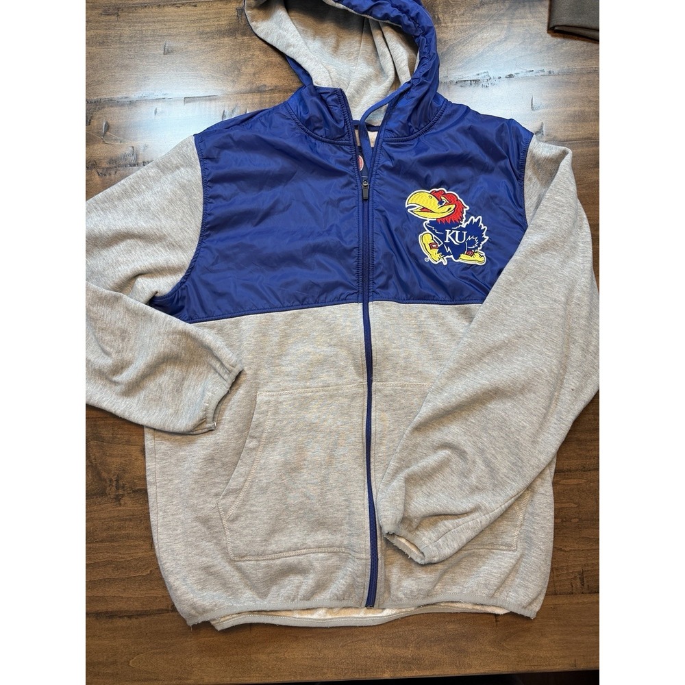 Kansas Jayhawks G-III Carl Banks Hoodie LG Full‎ Zip Windbreaker Panel KU Jacket